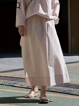 Женская юбка с высокой талией на шнурке EWQ, Однотонная Корейская версия, Свободные юбки с разрезом, Летняя новинка 2023 года, одежда 26D2371