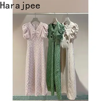 Женское платье Harajpee в элегантном японском стиле, Новинка 2023 года, французское винтажное платье с V-образным вырезом и пышными рукавами для чаепития, длинные вечерние платья