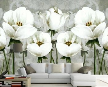 beibehang Обои 3d классическая ручная роспись красивая белая роза цветочные обои домашний декор стены гостиной papel de parede 3d