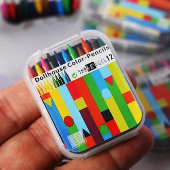 Цветные карандаши в мини-коробке для кукольного домика 12 Цветов, миниатюрная модель творческой сцены, орнамент, аксессуары OB11