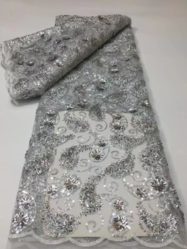 Сетчатая кружевная ткань в нигерийском стиле с блестками ручной работы, Африка 2022, высококачественное роскошное тюлевое кружево с бисером для пошива свадебных вечерних платьев