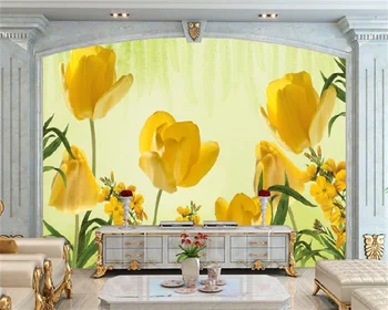 Обои на заказ современный минималистичный ручной росписью цветок желтой розы гостиная телевизор диван фон настенная роспись домашнего декора behang