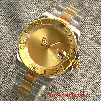 40-миллиметровые двухцветные мужские часы NH35A класса люкс, стерильные автоматические часы, циферблат из желтого золота, сапфировое стекло, стальной ремешок, Автоматическая дата
