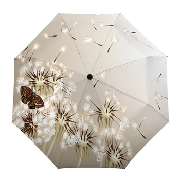 Летний зонт с бабочкой-одуванчиком для улицы, неавтоматические трехстворчатые зонты для детей, зонт с принтом