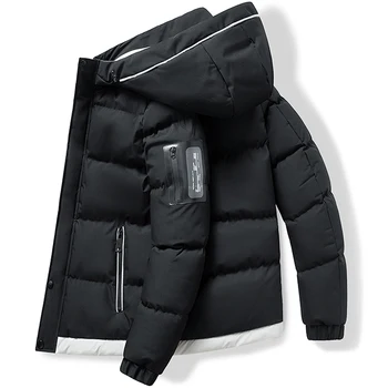 Мужская стеганая куртка, зима 2023, Новая флисовая одежда в стиле хип-хоп, теплая толстая короткая верхняя одежда, Повседневный бренд, Классическая высококачественная куртка с капюшоном, тренд