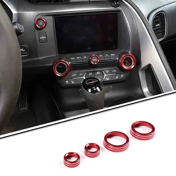 Крышка кнопки регулировки громкости автомобильного кондиционера для 2014-2019 Chevy C7 Corvette С алюминиевой отделкой, Аксессуары для интерьера, 4 шт., красный