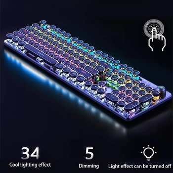 Проводная Цветная световая клавиатура Компьютерная игровая механическая клавиатура Luminous 820A Ручка с гальваническим покрытием в стиле ретро-панк Cool T84C