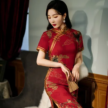 Китайское традиционное платье, летнее Тонкое Ретро-Чонсам, вечеринка, банкет, свадьба, платья Ципао, Vestidos с воротником-стойкой