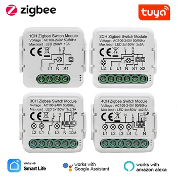 Модуль Tuya Smart Zigbee Light Switch 1/2/3/4 Gang Автоматизация DIY Breaker 2 Способа управления Работа с Alexa Google Home