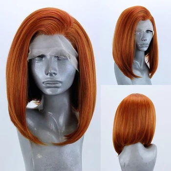 AIMEYA Оранжевые кружевные парики Боб спереди для женщин, прямые, предварительно выщипанные, свободные, короткие рыжие парики Боб на каждый день, парики для косплея