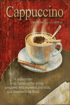 Реклама кофейной чашки для Капучино в ретро-винтажном стиле, Металлическая Вывеска, Мемориальная доска, кафе,