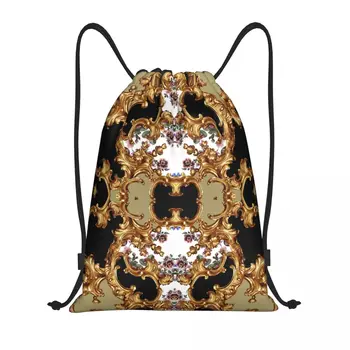 Изготовленная на заказ Золотая элегантная сумка на шнурке в стиле барокко для тренировок, рюкзаки для йоги, Женские Мужские рюкзаки с геометрическими узорами, Спортивная сумка для спортзала