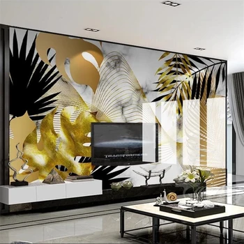 Обои на заказ в скандинавском стиле, ручная роспись тропических растений, сусальное золото, абстрактный изгиб, джазовый белый ТВ-фон, настенная роспись для домашнего декора