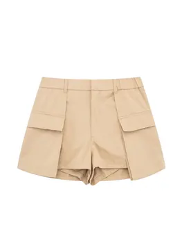 Летние модные женские шорты-карго от Nlzgmsj TRAF, асимметричные юбки с высокой талией, на молнии, с большими карманами, женские шорты TRAF, короткие брюки