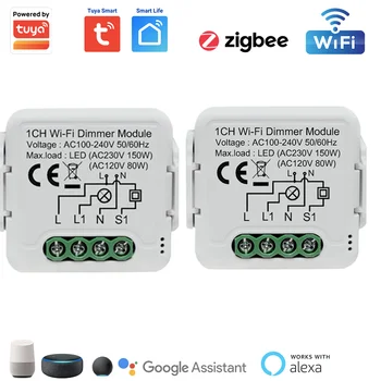 Модуль Диммера Tuya Smart Wifi ZigBee Mini Dimmer Switch Smart Relay Breaker 2-Полосное Управление Работа с Tuya Smart Life Alexa Google