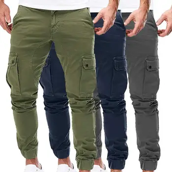 Мужские брюки-карго в стиле милитари с завязками, однотонные повседневные брюки-карго по щиколотку, с множеством карманов, мужская осенняя спортивная одежда 2021 года