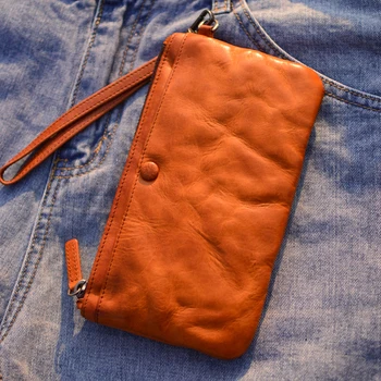 Мужской ретро-кошелек AETOO, мужская короткая сумка для монет на молнии, маленький зажим для денег, кожаный кошелек, подростковая сумка для карт tide