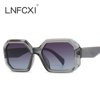 LNFCXI 2023 Новые Солнцезащитные очки Polygon Square Для мужчин и женщин градиентных серых оттенков UV400 в стиле ретро для мужчин Солнцезащитные очки