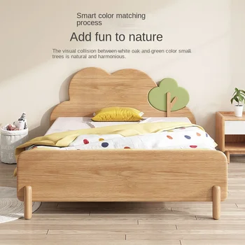 Детская односпальная кровать, 1 м и 1,5 м, бытовая кровать с полкой, минималистичная детская кровать, маленькая кровать с массивной деревянной ножкой у стены