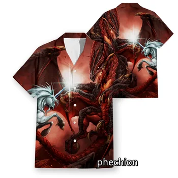 Летние мужские пляжные рубашки phechion с коротким рукавом, повседневные рубашки с 3D-принтом Dragon Art, большие размеры S-6XL, модные мужские топы U07