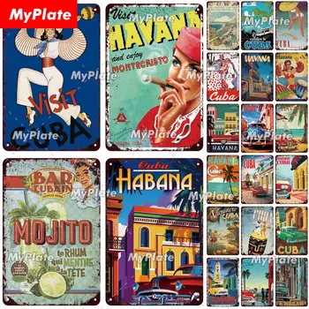 [MyPlate] Винтажный плакат Cuba Habana, Металлическая вывеска, Гаванская Жестяная вывеска, Настенные поделки, декор для дома, Пэтри Бар, Украшение для паба, Мемориальная доска
