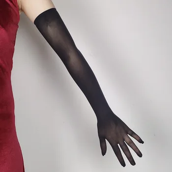 Сексуальные Прозрачные Кружевные перчатки Женские Черные Шелковые Высокоэластичные Ультратонкие солнцезащитные длинные Бесшовные перчатки для вождения с сенсорным экраном H83