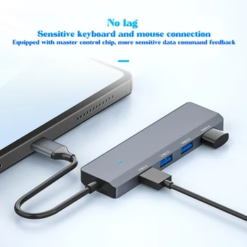 USB C концентратор 4 порта USB3.0 из алюминиевого сплава, легкий, 5 Гбит/с, быстрое рассеивание тепла, USB-разветвитель для ПК