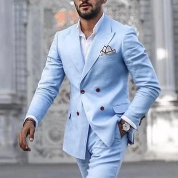 Новейший дизайн Небесно-голубой Slim Fit Мужские костюмы 2021 Последний дизайн Жениха Свадебные Смокинги Лучший мужской костюм Homme 2 шт.