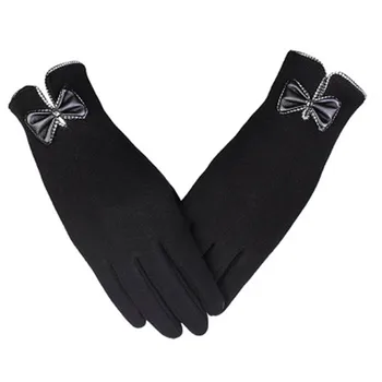 Женские аксессуары зимние теплые перчатки с сенсорным экраном, перчатки для вождения, зимние женские теплые Хлопковые перчатки с мягким бантом, Кожаные Варежки, Перчатки D15