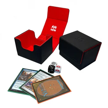 Коробка для хранения колоды карт с ромбовидным рисунком из искусственной кожи для бейсбольных карточек OCG MTG TGG PTCG, вмещающая 100 + карточек, Кожаная