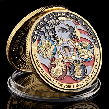 Военно-морские силы США USAF USMC Армия Береговой охраны Freedom Eagle Золотая пластина Коллекция редких монет Challenge