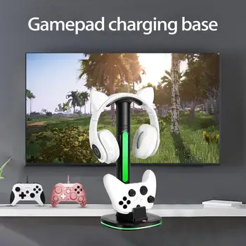 Зарядное устройство для игрового контроллера с красочной подсветкой RGB Съемный крючок для хранения гарнитур Настольный дисплей Зарядная док-станция для Xbox One/Series X