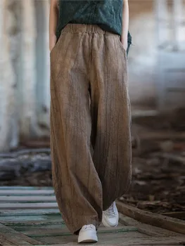 Женские хлопчатобумажные брюки с эластичной резинкой на талии, женские винтажные весенне-летние брюки, женские шаровары 2023 года выпуска