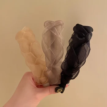 Модная повязка для волос для женщин, кружевные сетчатые складки, обруч для волос, универсальная повязка на голову, Роскошные дизайнерские женские повязки, Аксессуары для волос
