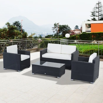 Комплект плетеной мебели для патио из 4 предметов с подушками, уличная секционная мебель с 2 диванами, наборы диванов для беседы в саду