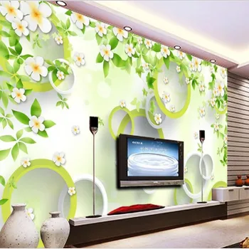 масштабные фрески wellyu на заказ, белые зеленые листья, 3D стереофонический круг, фон для телевизора, обои papel de parede para quarto