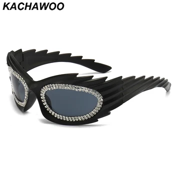 Kachawoo горный хрусталь кошачий глаз Солнцезащитные очки для женщин черный серебристый белый винтаж солнцезащитные очки для мужчин в европейском стиле, участник шоу украшения