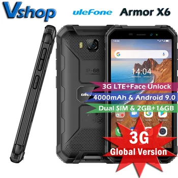 Ulefone Armor X6 IP68 / IP69K Прочный Телефон 2 ГБ + 16 ГБ Водонепроницаемый Смартфон Face ID Android 9.0 Сотовый Телефон Четырехъядерный 3G Мобильный телефон