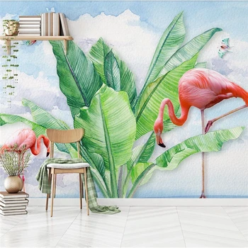 Современные минималистичные обои wellyu с ручной росписью тропических растений, бабочек-фламинго, фона для телевизора, настенной росписи больших размеров на заказ