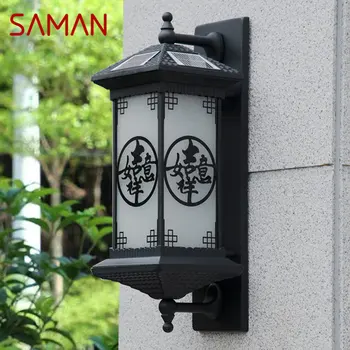 Уличный солнечный настенный светильник SAMAN Креативный Черный светильник-бра в китайском стиле, светодиодный Водонепроницаемый IP65 для домашнего балкона во дворе