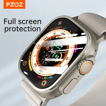 PZOZ для Apple Watch Ultra 49 мм металлический бампер с рамкой из закаленного стекла для защитных экранов серии iWatch 49 мм металлическая HD-пленка