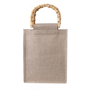 Портативная хозяйственная сумка из джута из мешковины, бамбуковые ручки с петлями, многоразовая сумка-тоут