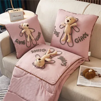 Хлопчатобумажное одеяло и подушка для кукол 2 в 1, Дорожное одеяло, подушка для домашнего офиса, автомобиля, милый мультяшный плед, Плов