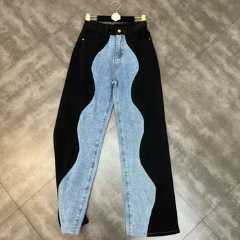 Подготовка к лету 2022, Новые поступления, Синие джинсовые Длинные брюки в стиле пэчворк, женские джинсы полной длины, уличная одежда GF672
