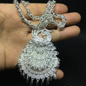 3,15 Китайское Мяо, Тибетское Серебро, Привлекательное Ожерелье с подвеской в виде Павлина ручной Работы