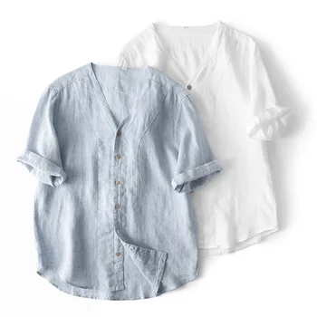 2023 весенне-летняя мужская модная повседневная рубашка из натурального льна Простого делового дизайна и блузка для отдыха