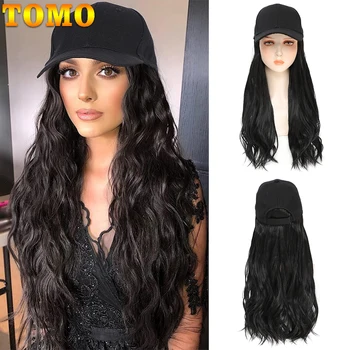 Бейсболка TOMO с наращенными вьющимися волосами для женщин, Регулируемая шляпа с прикрепленным синтетическим париком, длинные волнистые волосы