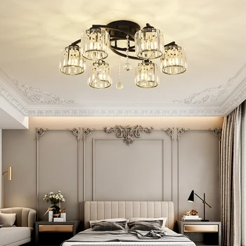 Современный светодиодный потолочный светильник скандинавского роскошного дизайна, круглая золотисто-черная хрустальная люстра Подходит для светильников в гостиной и спальне