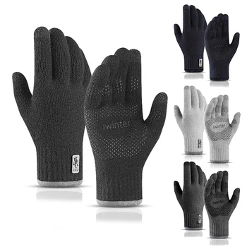 2020 Новые зимние мужские вязаные перчатки с сенсорным экраном, двухслойные теплые перчатки на открытом воздухе, плюс бархат, защищающий от холода, Лыжные виды спорта, Верховая езда