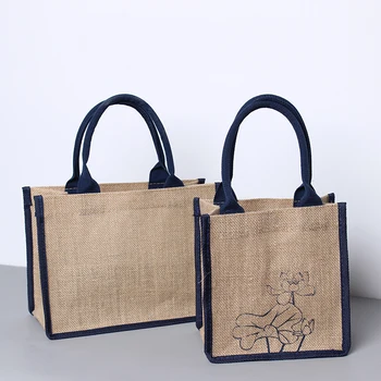 Оптовая продажа, 100 шт. /лот, маленькие подарочные пакеты из джута в стиле ретро в литературном стиле, повседневная соломенная сумка ручной работы с индивидуальным логотипом